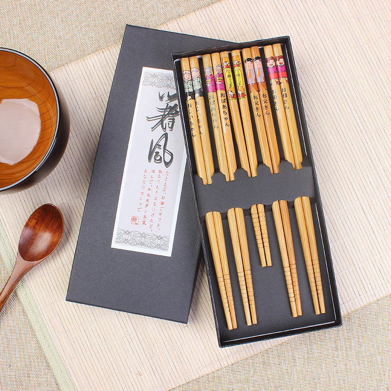 Japanese Bamboo Family Of Five Chopsticks Cutlery Set
