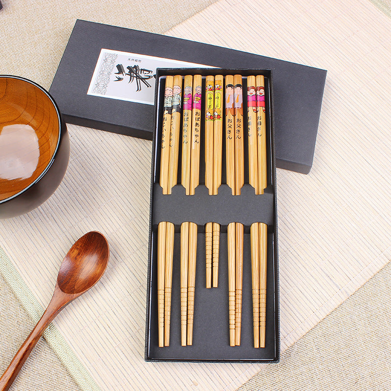 Japanese Bamboo Family Of Five Chopsticks Cutlery Set