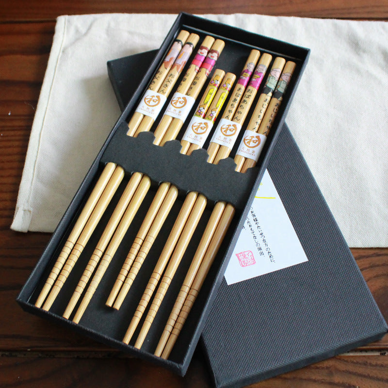 Japanese Bamboo Family Of Five Chopsticks Cutlery Set
